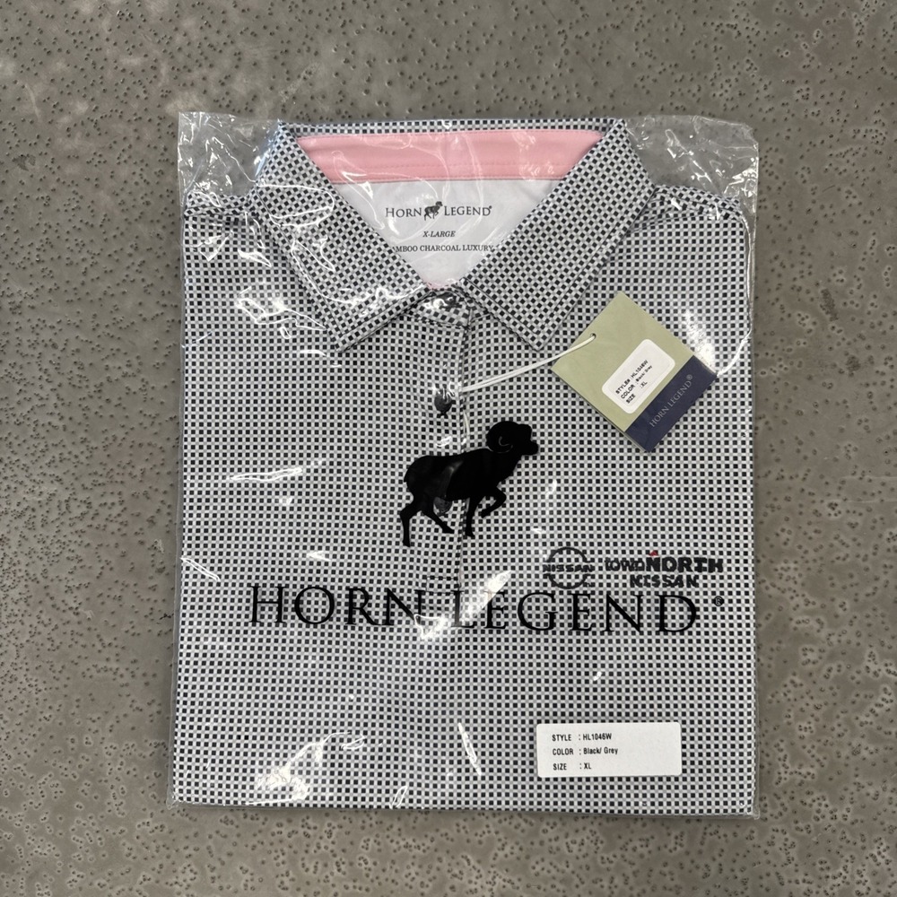 Horn‎ Legend Luxury Polo Shirt Mens X-Large Micro Check Bamboo Charcoal